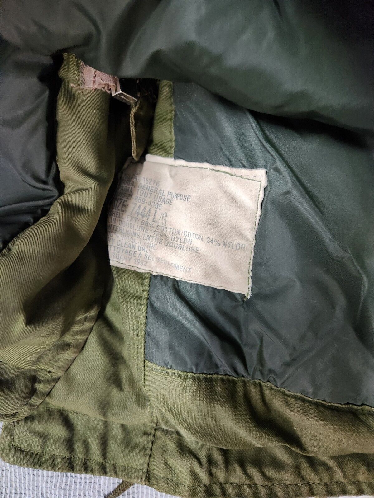 Canadian Army Wool Parka Size Large